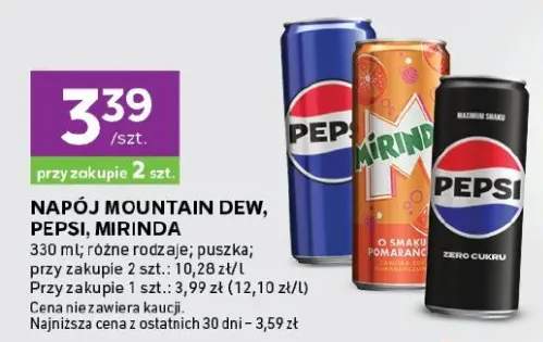 Napój Mountain Dew, Pepsi, Mirinda różne rodzaje puszka