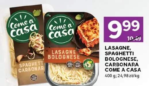 Lasagne, spaghetti bolognese, carbonara