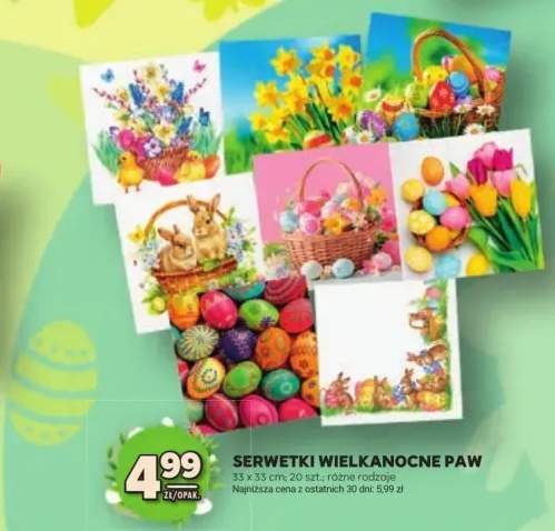 Serwetki wielkanocne PAW 33 x 33 cm, 20 szt., różne rodzaje