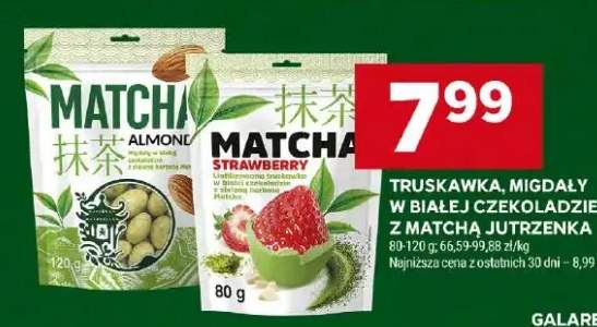 Truskawka, migdały w białej czekoladzie z matcha jutrzenka