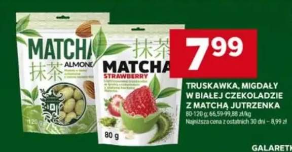 Truskawka, migdały w białej czekoladzie z matcha Jutrzenko