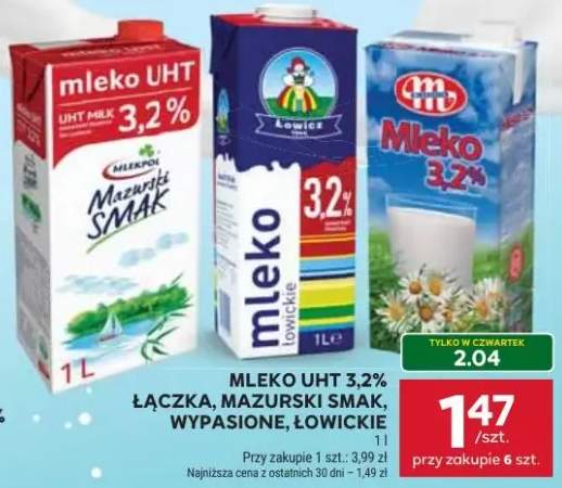 Mleko UHT 3,2% Łączka, Mazurski Smak, Wypasione, Łowickie