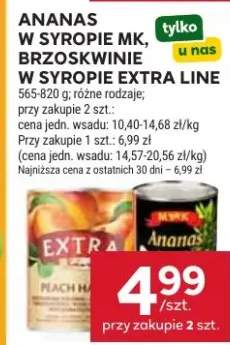 Ananas w syropie MK, brzoskwinie w syropie Extra Line