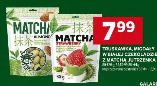 Truskawka, migdały w białej czekoladzie z matcha jutrzenka