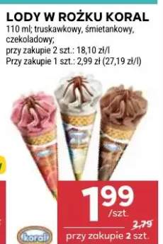 Lody w rożku śmietankowe Koral