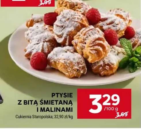 Ptysie z bitą śmietaną i malinami Cukiernia Staropolska