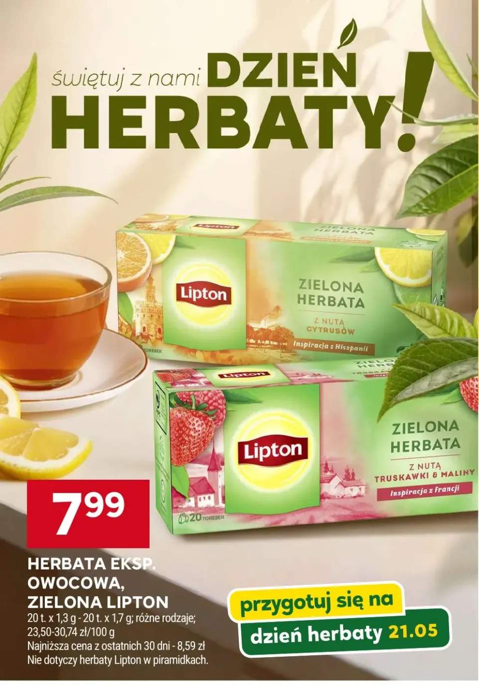 Herbata ekspresowa zielona z nutą truskawki & maliny Lipton