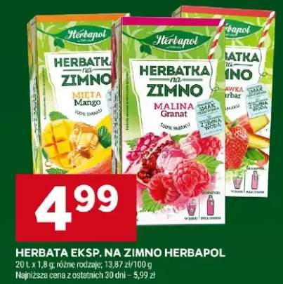 Herbata ekspresowa na zimno Herbapol Truskawka Rabarbar 20-pak 1,8g