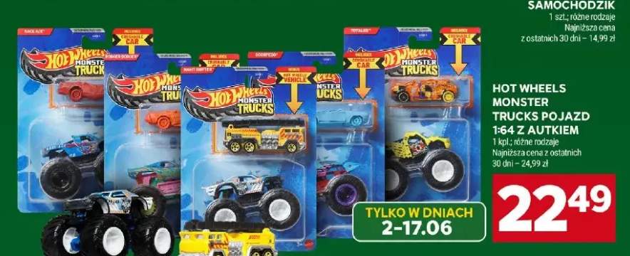 Pojazd 1:64 z autkiem HOT WHEELS MONSTER TRUCKS