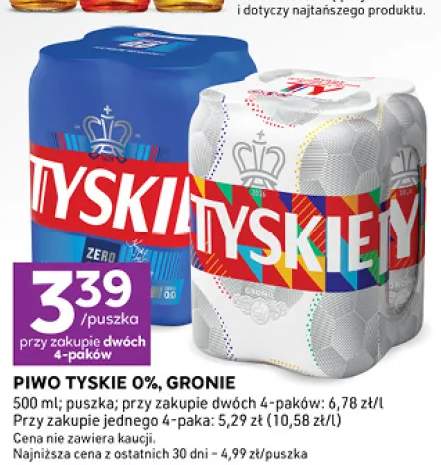Piwo bezalkoholowe Tyskie 0% 4-pak 500ml