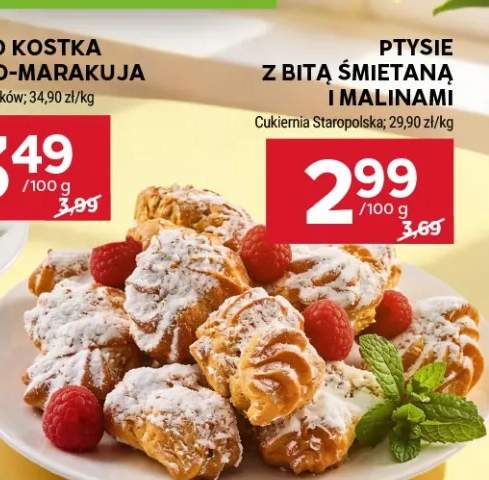 Ptysie z bitą śmietaną i malinami Cukiernia Staropolska