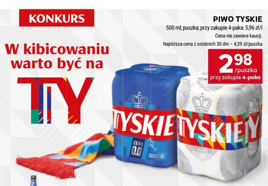 Piwo bezalkoholowe Tyskie Zero 0,0 4-pak 500 ml +1 wariant