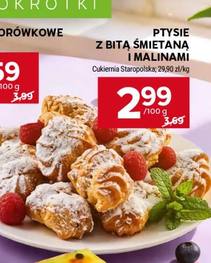 Ptysie z bitą śmietaną i malinami Cukiernia Staropolska