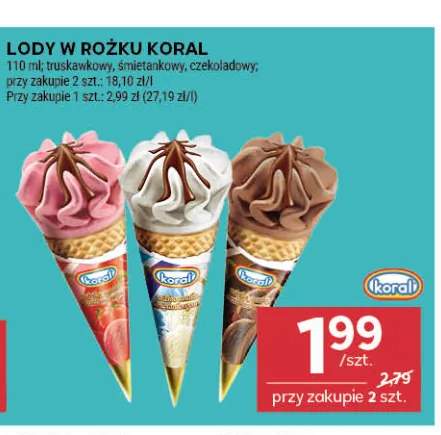 Lody w rożku truskawkowe Koral +2 warianty
