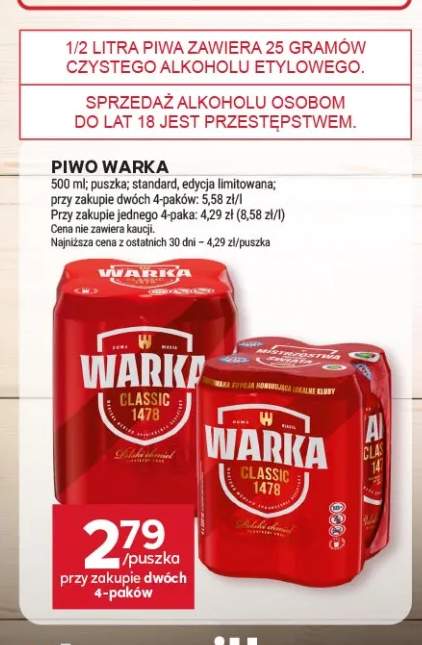 Piwo Warka Classic 4-pak 500 ml