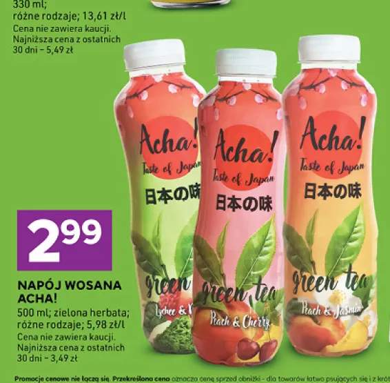 Napój Wosana Acha! zielona herbata Peach & Jasmine +2 warianty