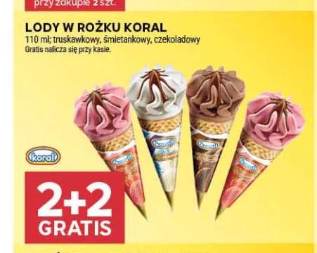 Lody w rożku truskawkowe Koral +2 warianty