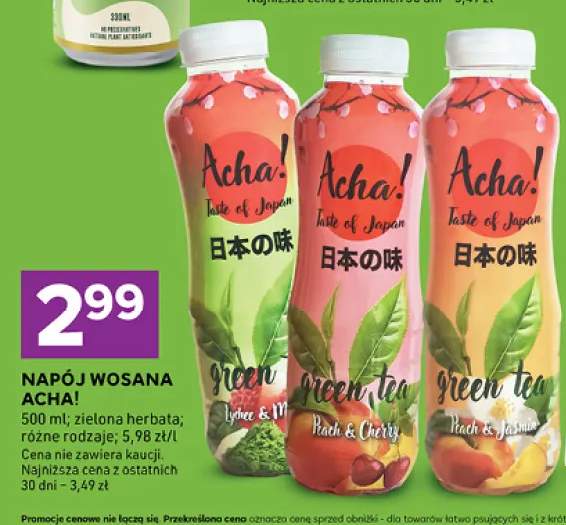 Napój Wosana Acha! Green Tea Peach & Jasmine +2 warianty