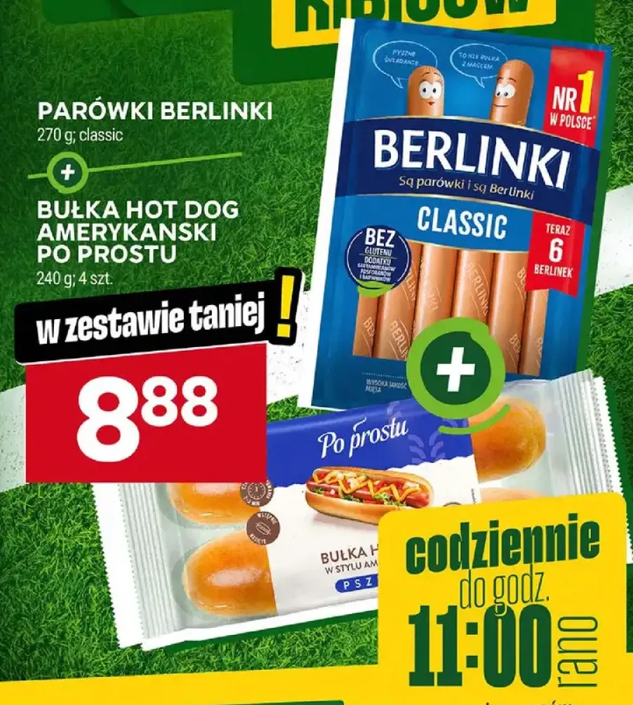 Zestaw parówki Berlinki Classic + bułka hot dog amerykański Po Prostu