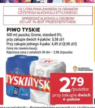 Piwo bezalkoholowe Tyskie Standard +1 wariant