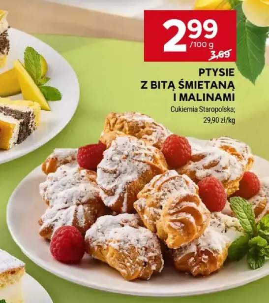 Ptysie z bitą śmietaną i malinami Cukiernia Staropolska