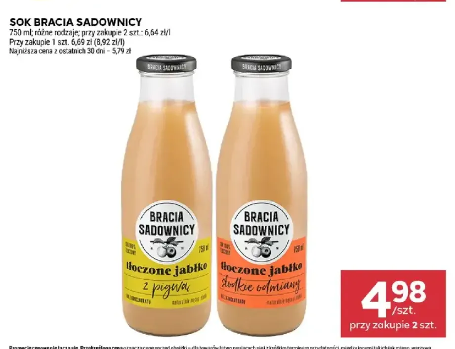 Sok tłoczone jabłko słodkie odmiany Bracia Sadownicy +1 wariant