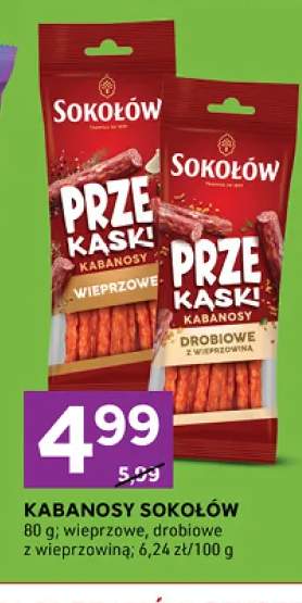 Kabanosy drobiowe z wieprzowiną Sokołów Przekąski