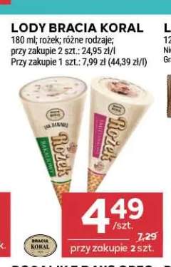 Lody rożek Bracia Koral śmietankowy +1 wariant