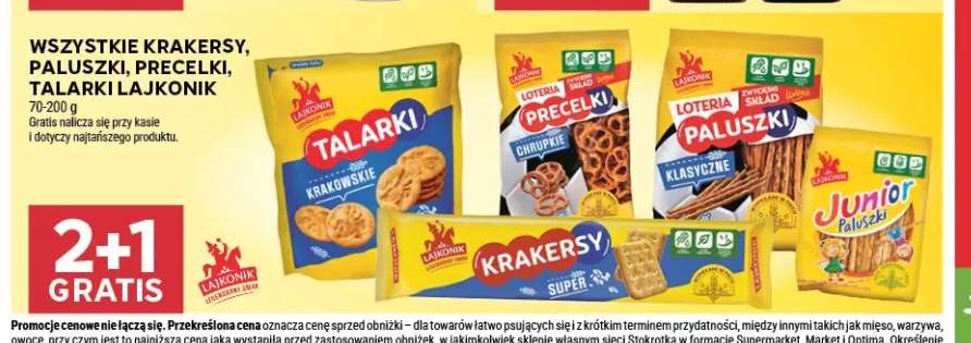 Krakersy, paluszki, precelki, talarki Lajkonik +5 wariantów