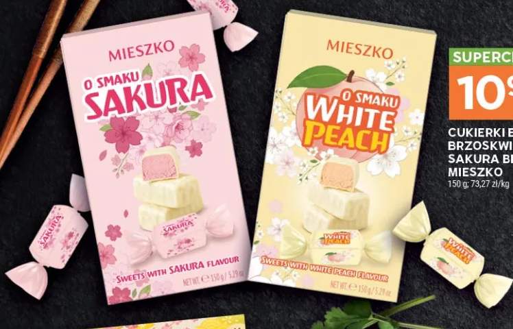 Cukierki biała brzoskwinia Mieszko +1 wariant