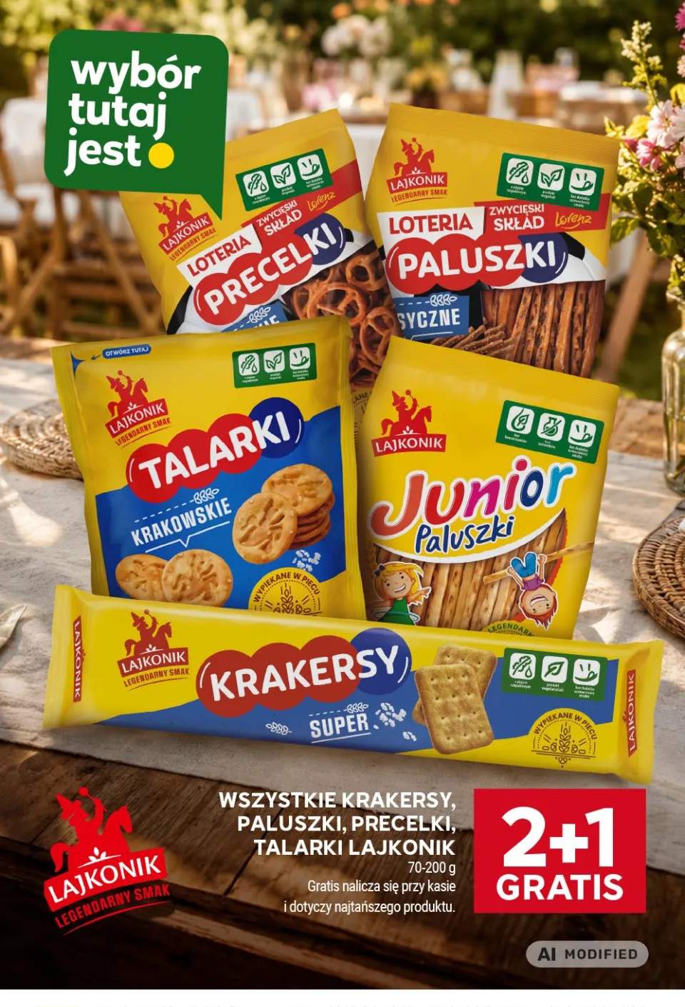 Krakersy, paluszki, precelki, talarki Lajkonik +5 wariantów