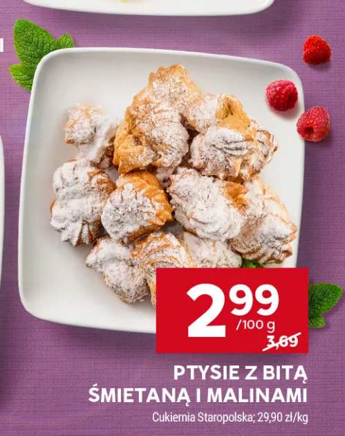 Ptysie z bitą śmietaną i malinami Cukiernia Staropolska