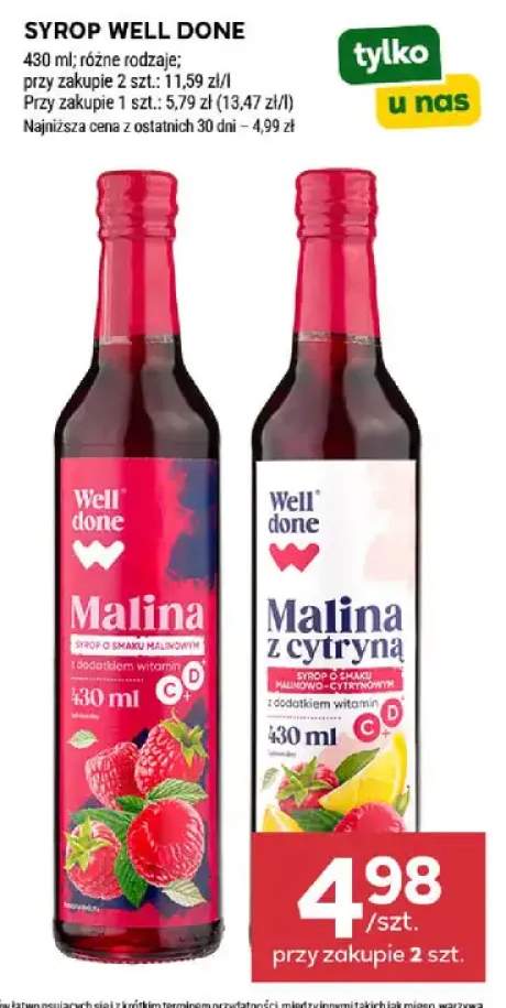 Syrop Well Done malina z cytryną +1 wariant