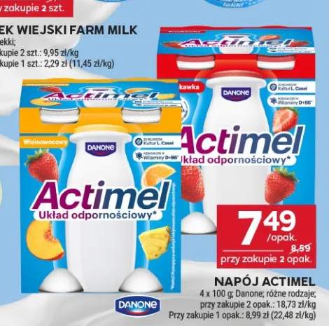 Napój Actimel wieloowocowy 4-pak Danone +1 wariant