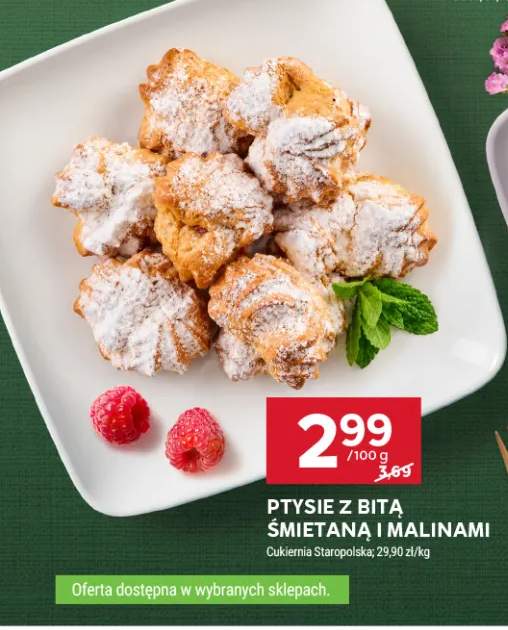 Ptysie z bitą śmietaną i malinami Cukiernia Staropolska