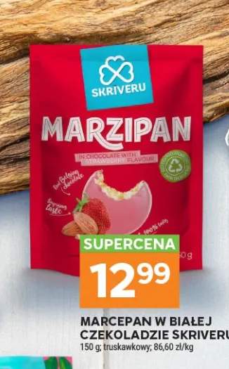 Marzepan w białej czekoladzie truskawkowy Skriveru
