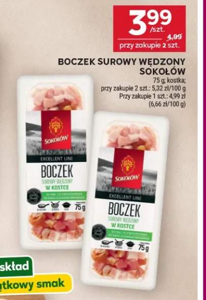 Boczek surowy wędzony w kostce Sokołów