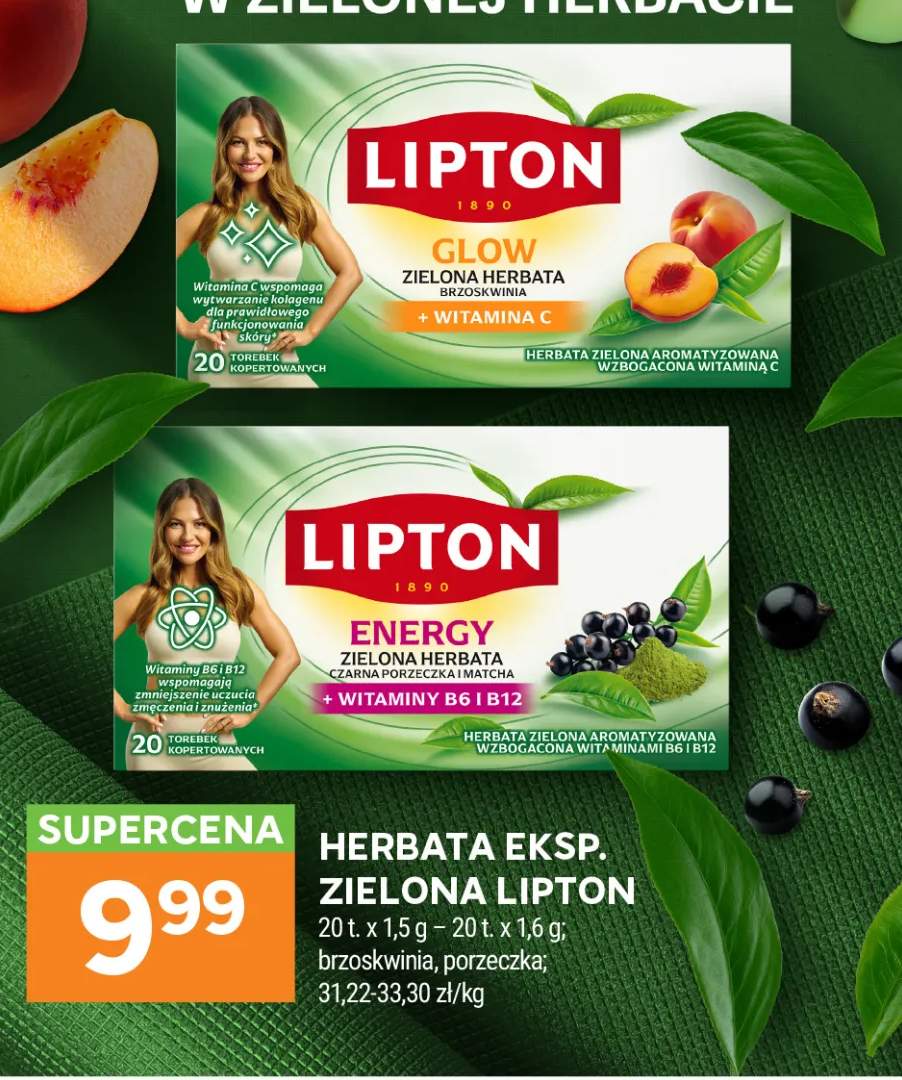 Herbata ekspresowa zielona Lipton brzoskwinia +1 wariant