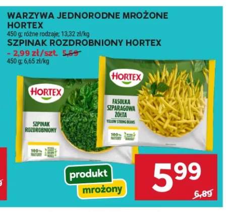 Warzywa jednorodne mrożone Hortex fasolka szparagowa żółta +1 wariant